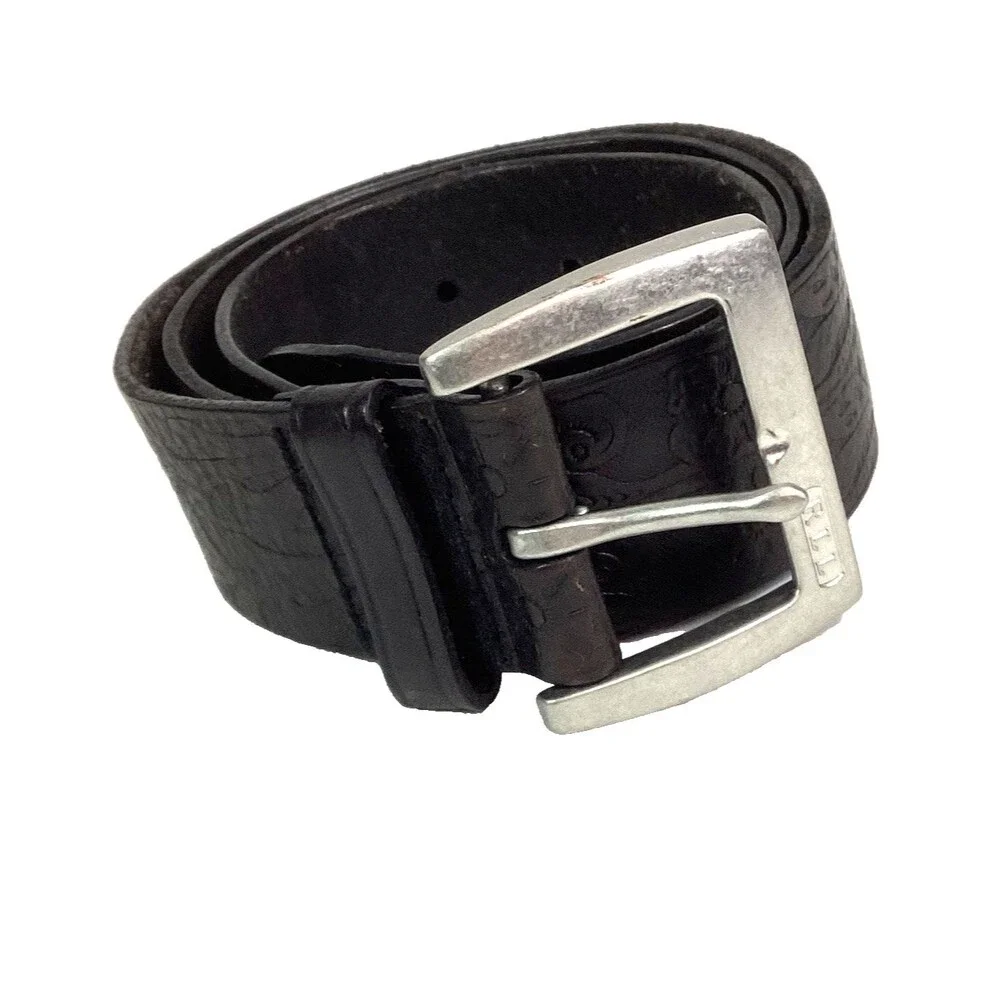 Lauren Ralph Lauren Belt Women's Large Tooled Leather Brown Etched Floral 5-Hole